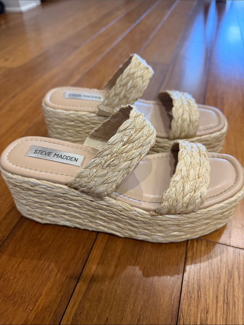 Steve Madden Natural Woven Platform Sandals